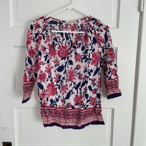 Red, navy, and white floral boho top S
